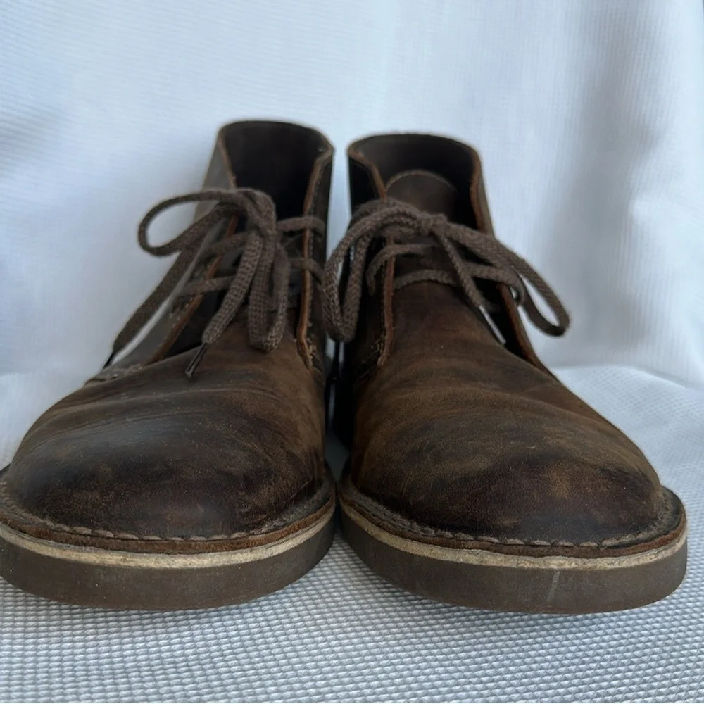 Clarks Men’s Bushacre 3 Chukka Boot Sz 10 Leather Contrast Stitch Brown Lace Up